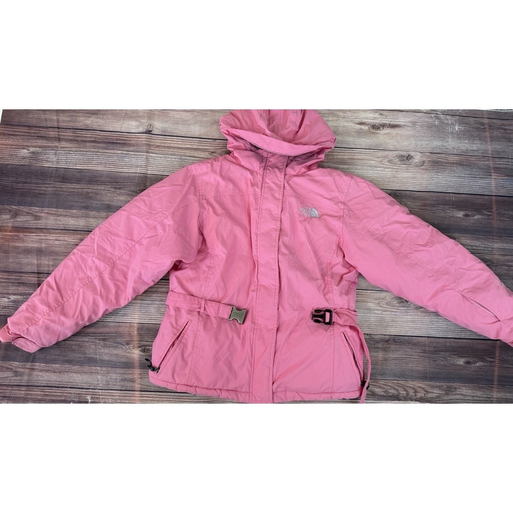 The North Face Down Parka Jacket Womens Pink Hooded Belted Insulated Size Large